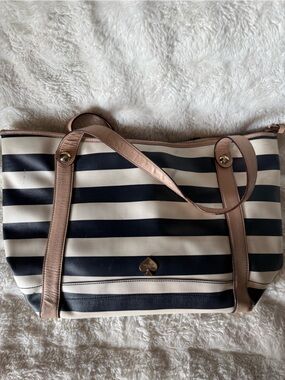 Kate Spade Striped Navy & White Tote with Taupe Trim